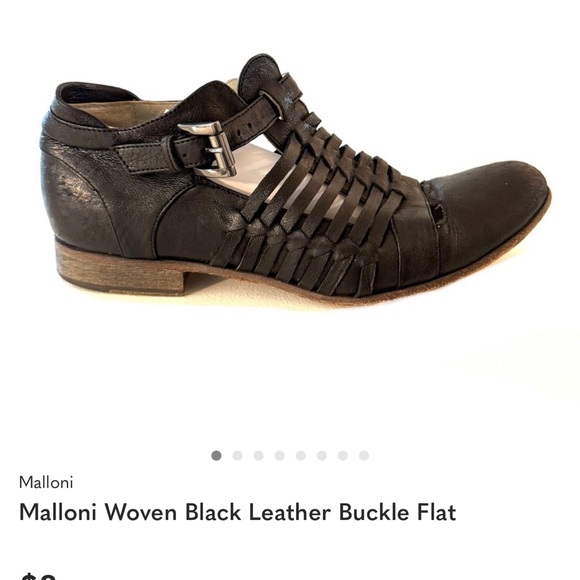 Malloni Shoes - Malloni Woven Black Leather Buckle Flat